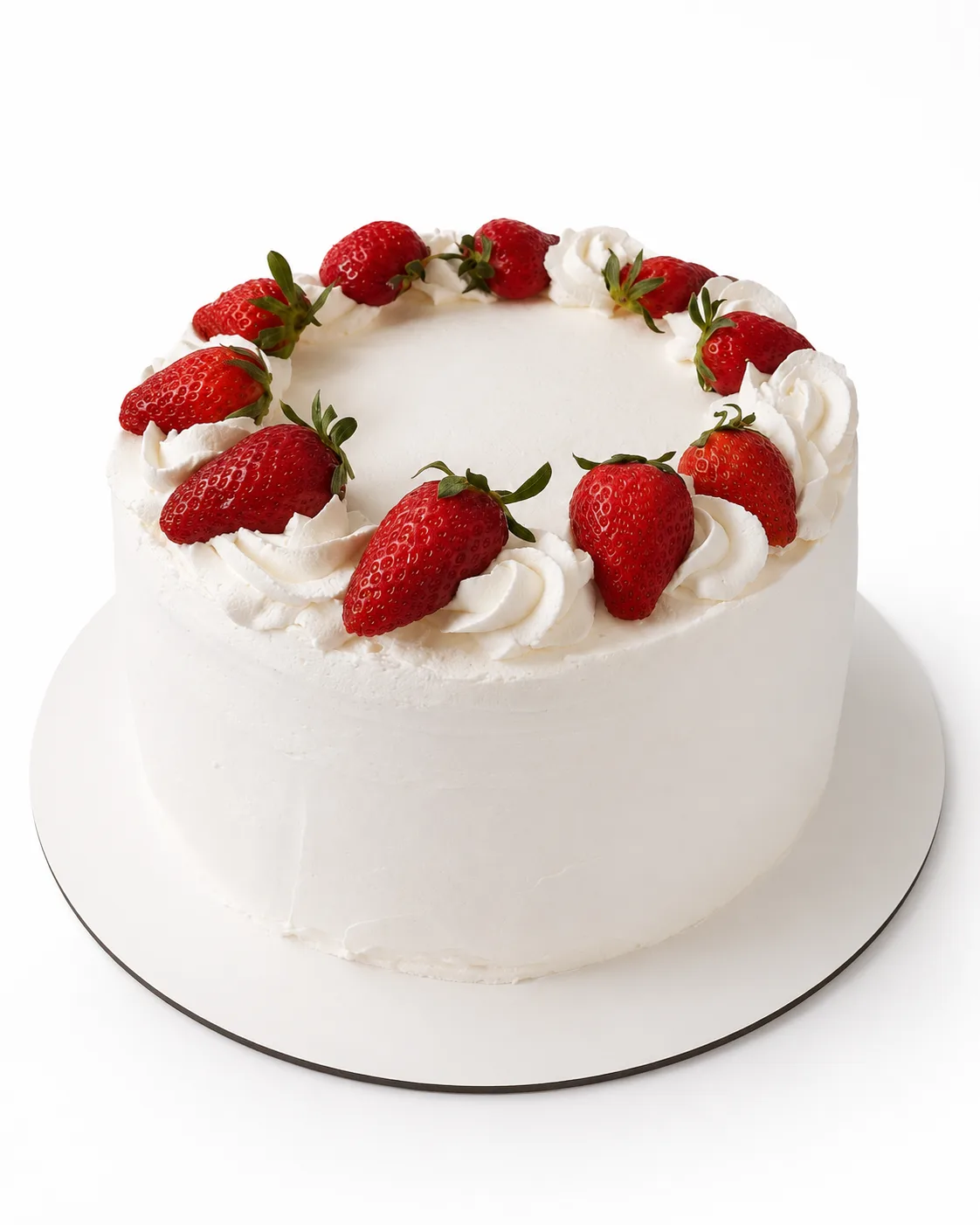 Torta de crema chantillí decorada con una corona de frutillas frescas enteras.